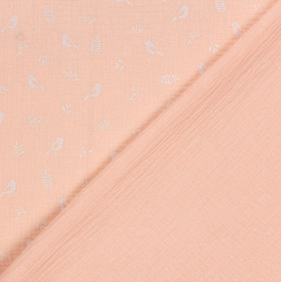 Musselin bedruckt Vögel rosa *Ab 25cm