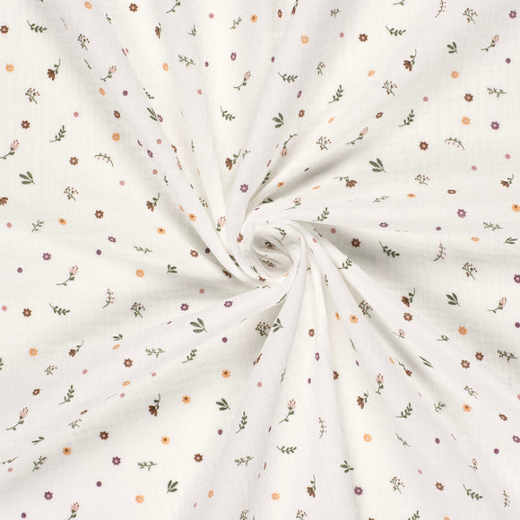 Musselin bedruckt Blumenwiese beige *Ab 50 cm