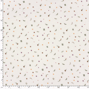 Musselin bedruckt Blumenwiese beige *Ab 50 cm - 0