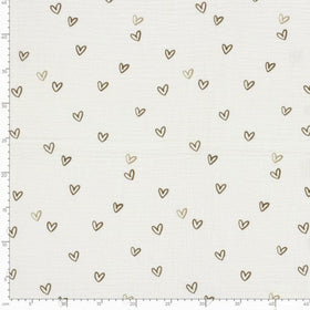 Musselin bedruckt Herzen auf creme *Ab 50 cm - 0