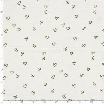 Musselin bedruckt Herzen auf creme *Ab 50 cm - 0