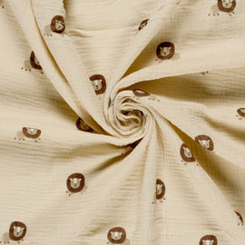 Musselin bedruckt Löwe auf beige *Ab 50 cm - 0