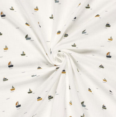 Musselin bedruckt Schiffe auf creme *Ab 50 cm - 0
