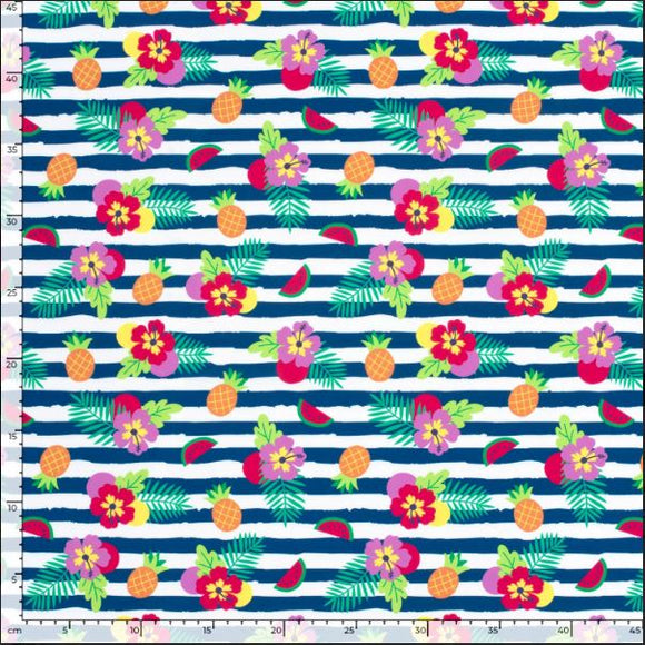 Badestoff Früchte auf Streifen *Ab 50cm