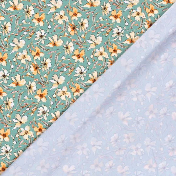 Badestoff Blümchen auf seegrün *Ab 50cm