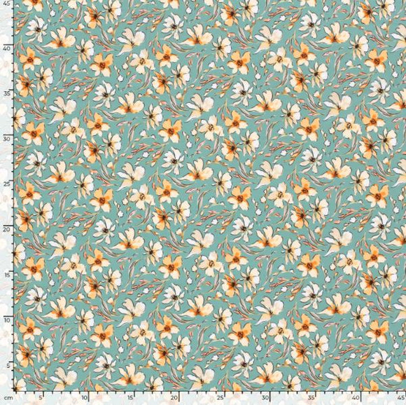 Badestoff Blümchen auf seegrün *Ab 50cm