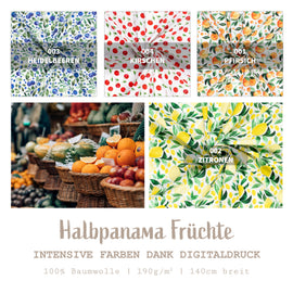 Tissu déco demi fruits de panama *À partir de 50 cm