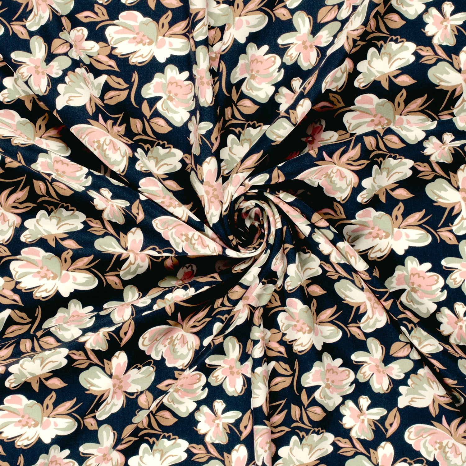 Viskose bedruckt Blumen marine *Ab 50 cm