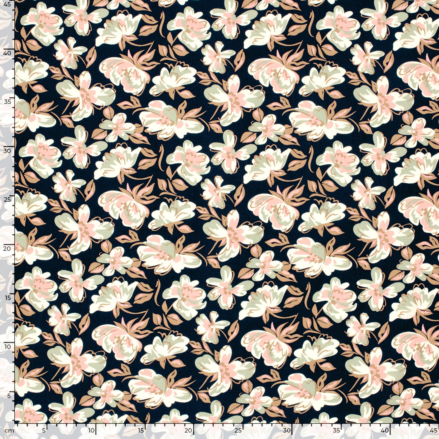 Viskose bedruckt Blumen marine *Ab 50 cm
