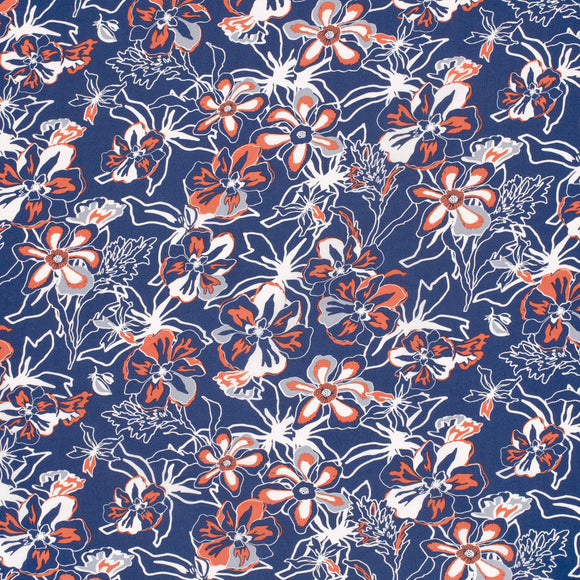 Viskose bedruckt Blumen blau *Ab 50 cm