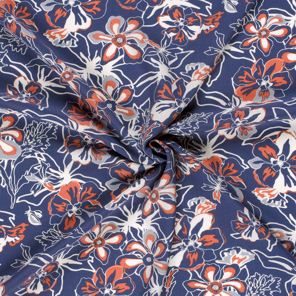 Viskose bedruckt Blumen blau *Ab 50 cm