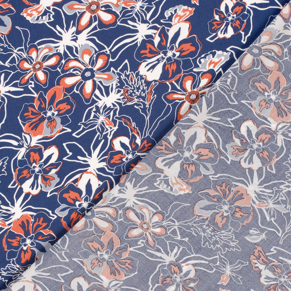 Viskose bedruckt Blumen blau *Ab 50 cm