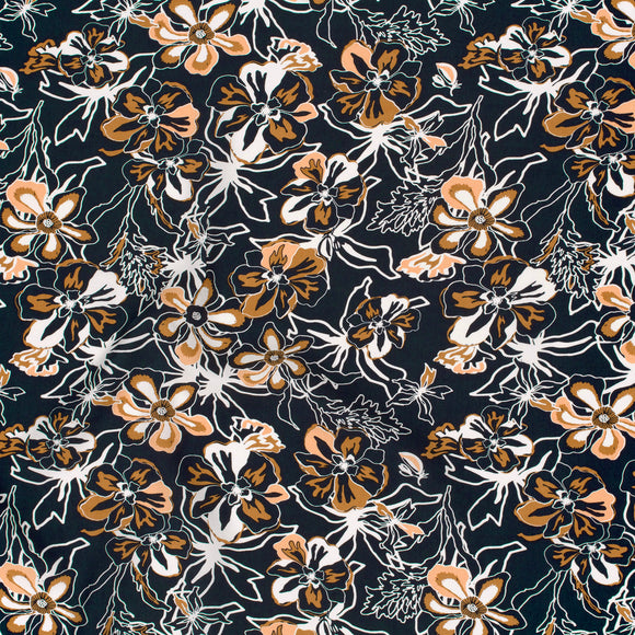 Viskose bedruckt Blumen marine *Ab 50 cm