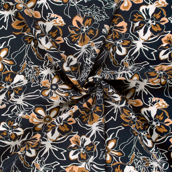 Viskose bedruckt Blumen marine *Ab 50 cm