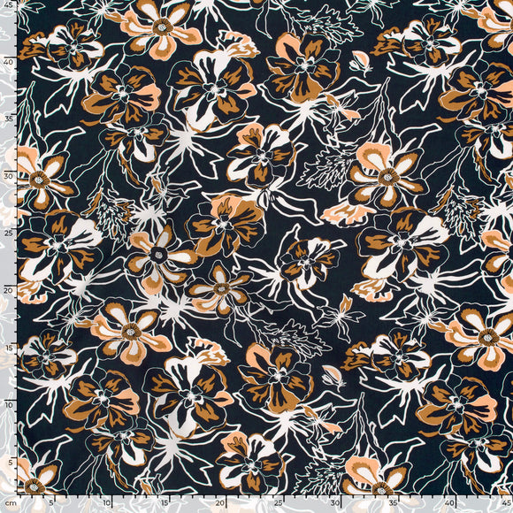 Viskose bedruckt Blumen marine *Ab 50 cm