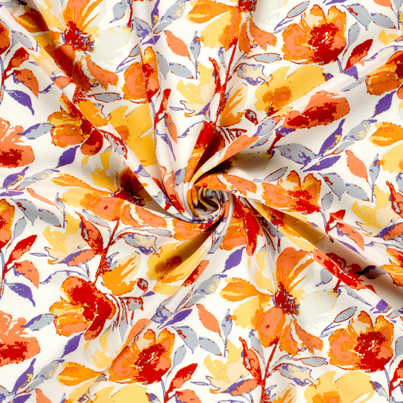Viskose bedruckt Blumen orange *Ab 50 cm