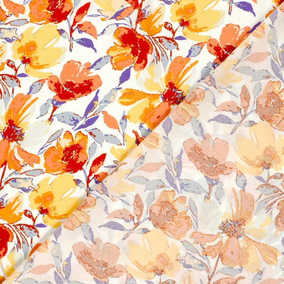 Viskose bedruckt Blumen orange *Ab 50 cm