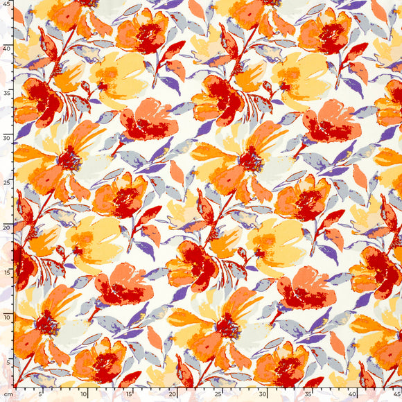 Viskose bedruckt Blumen orange *Ab 50 cm