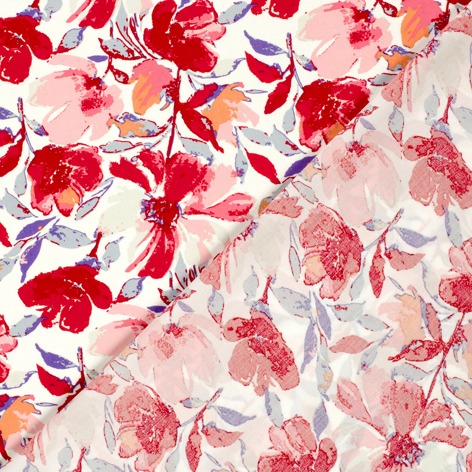 Viskose bedruckt Blumen rot *Ab 50 cm