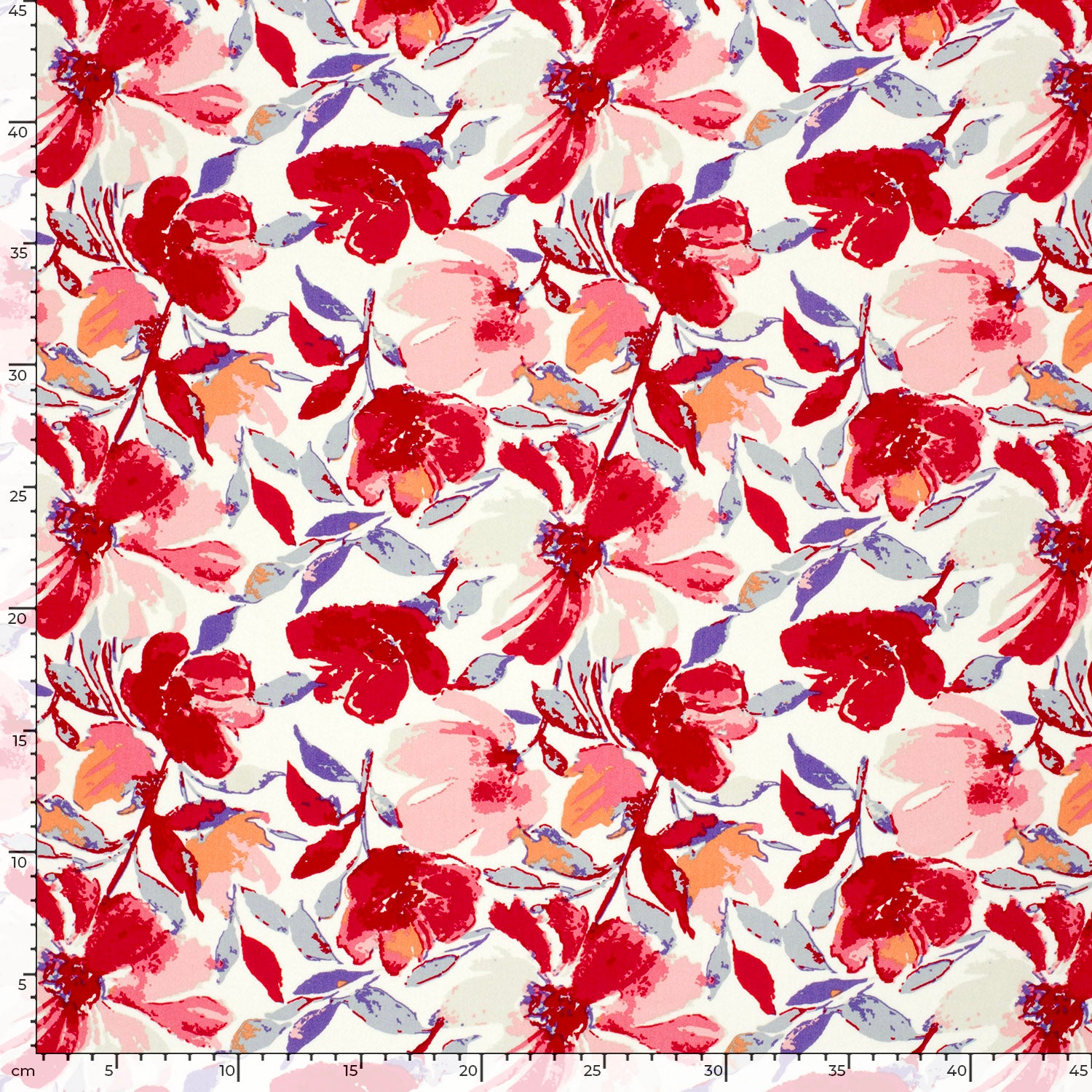 Viskose bedruckt Blumen rot *Ab 50 cm