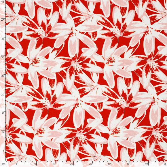 Viskose bedruckt Blumen rot *Ab 50 cm