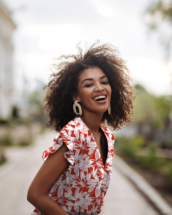 Viskose bedruckt Blumen rot *Ab 50 cm