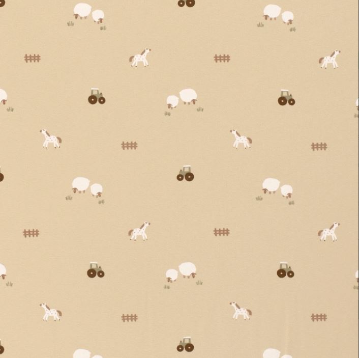 Baumwolljersey Bauernhof beige *Ab 50cm