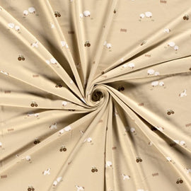 Baumwolljersey Bauernhof beige *Ab 50cm