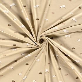 Baumwolljersey Bauernhof beige *Ab 50cm