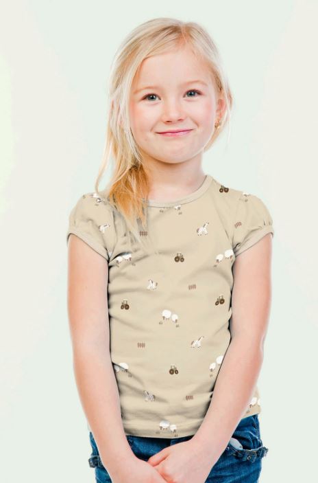 Baumwolljersey Bauernhof beige *Ab 50cm