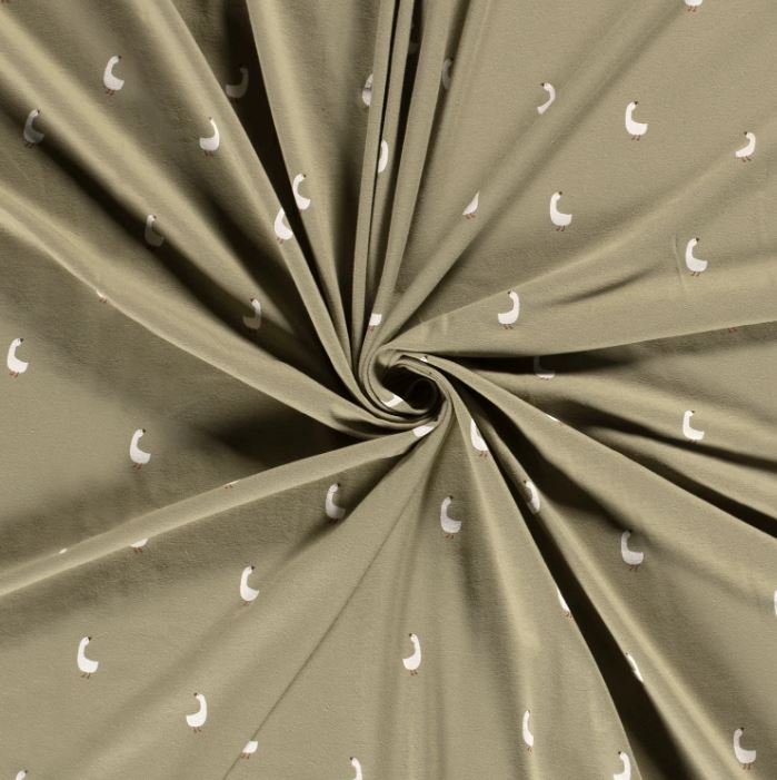 Baumwolljersey Gänse khaki *Ab 50cm