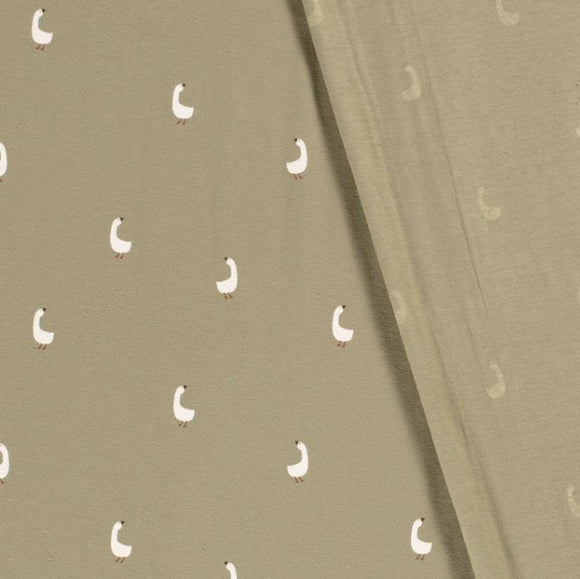 Baumwolljersey Gänse khaki *Ab 50cm
