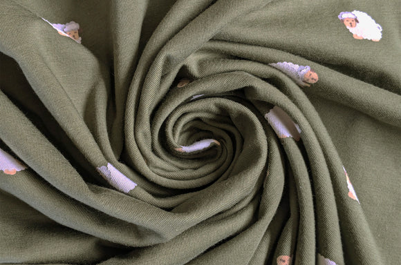 Baumwolljersey Schafe khaki *Ab 50cm