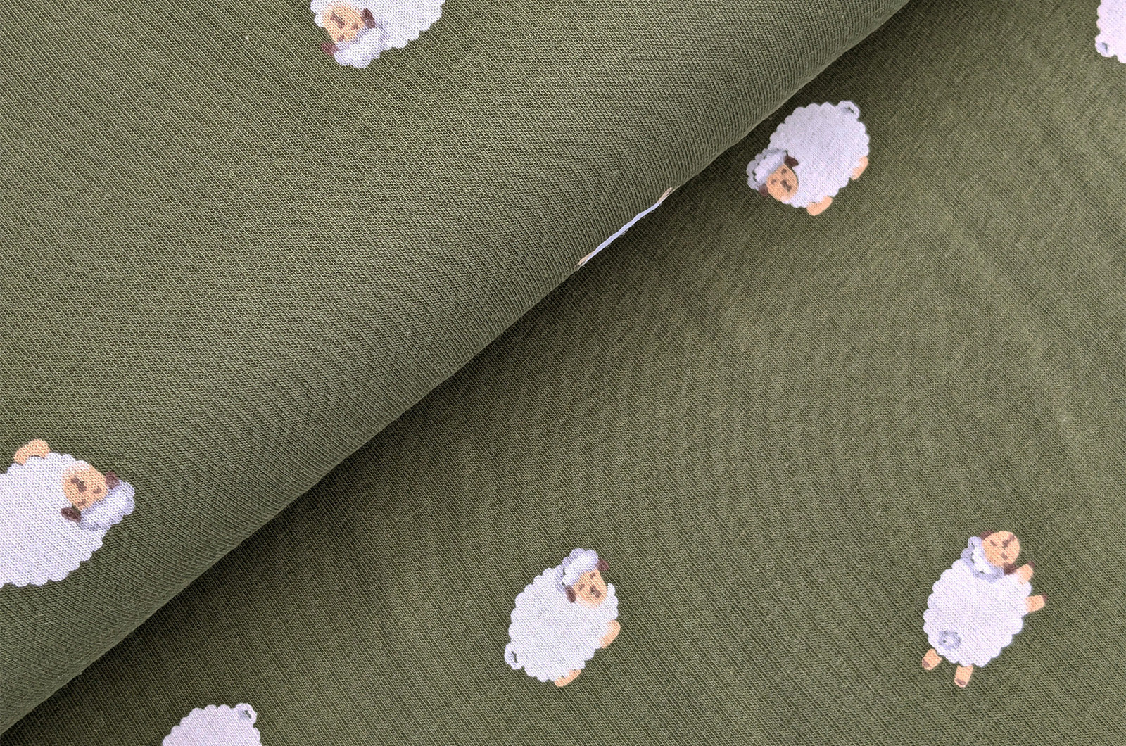 Baumwolljersey Schafe khaki *Ab 50cm