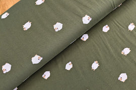 Baumwolljersey Schafe khaki *Ab 50cm