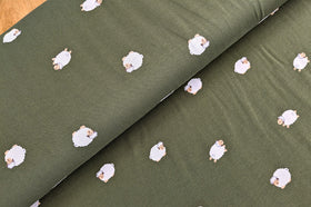 Baumwolljersey Schafe khaki *Ab 50cm