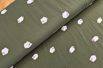 Baumwolljersey Schafe khaki *Ab 50cm