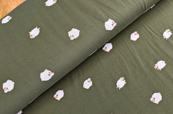 Baumwolljersey Schafe khaki *Ab 50cm