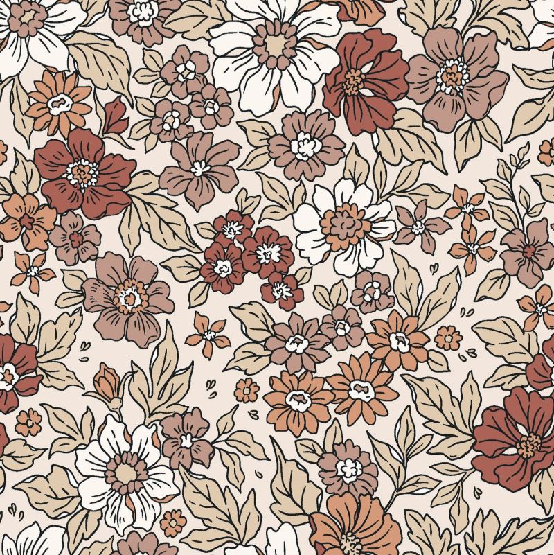 Baumwolljersey Blumen beige *Ab 50cm