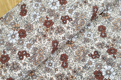 Baumwolljersey Blumen beige *Ab 50cm