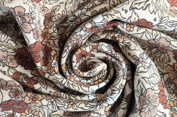 Baumwolljersey Blumen beige *Ab 50cm
