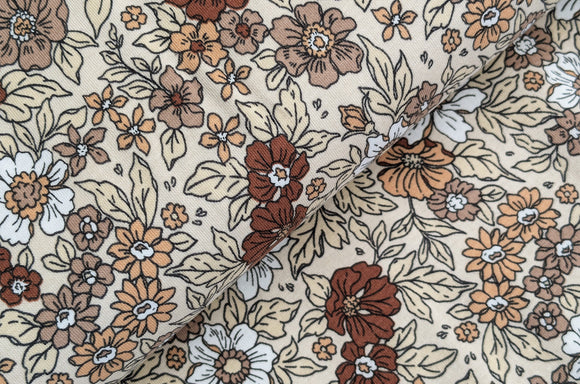 Baumwolljersey Blumen beige *Ab 50cm