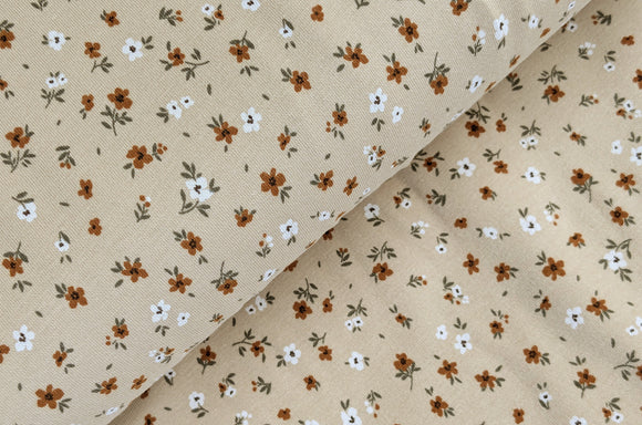 Baumwolljersey Blümchen beige *Ab 50cm