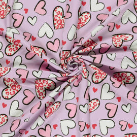 Cotton Jersey Leo Hearts on Pink *From 50cm - 0