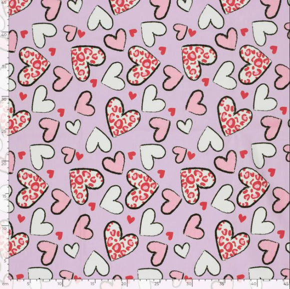 Baumwolljersey Leo Herzen auf rosa *Ab 50cm