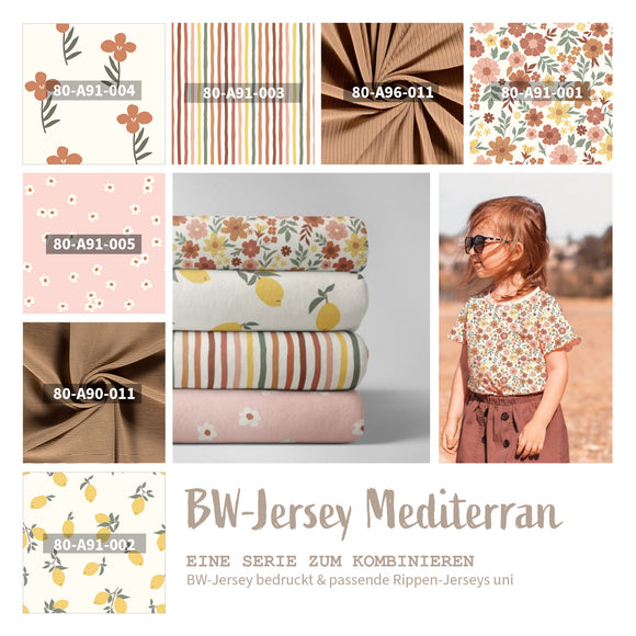 Baumwolljersey Blumen creme *Ab 50cm