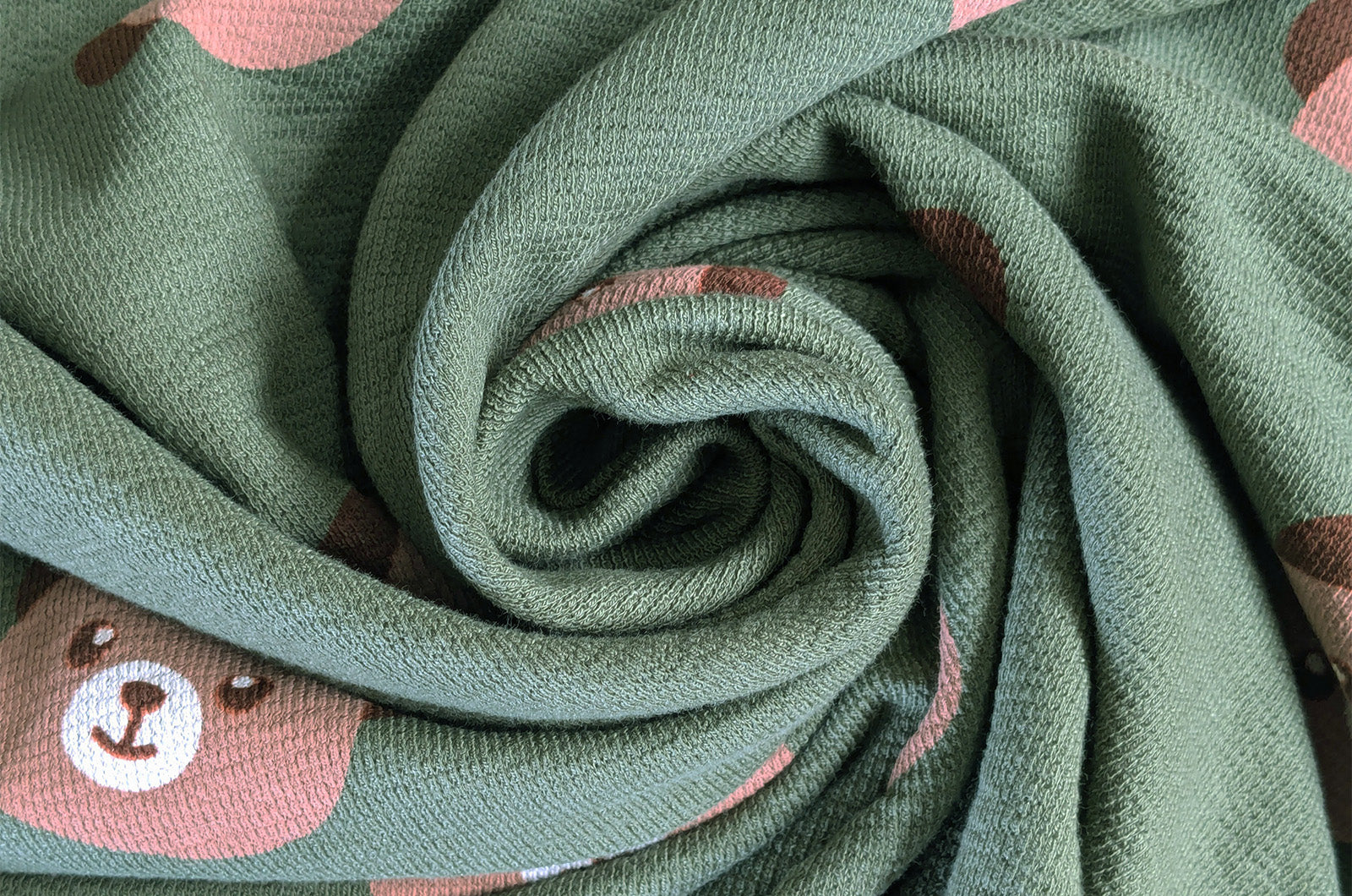 French-Terry Krepp dunkelgrün Bärengesichter *Ab 50cm - 0