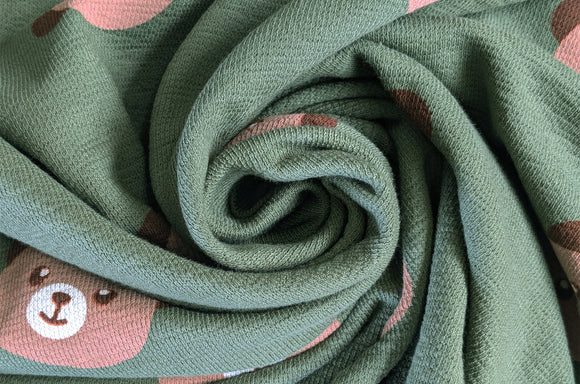French-Terry Krepp dunkelgrün Bärengesichter *Ab 50cm