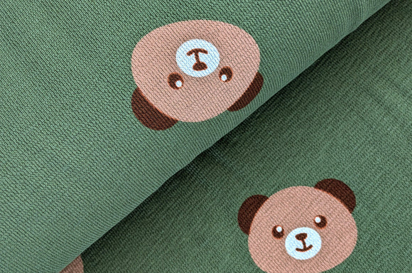 French-Terry Krepp dunkelgrün Bärengesichter *Ab 50cm