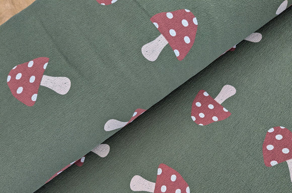 French-Terry Krepp grün Pilze *Ab 50cm